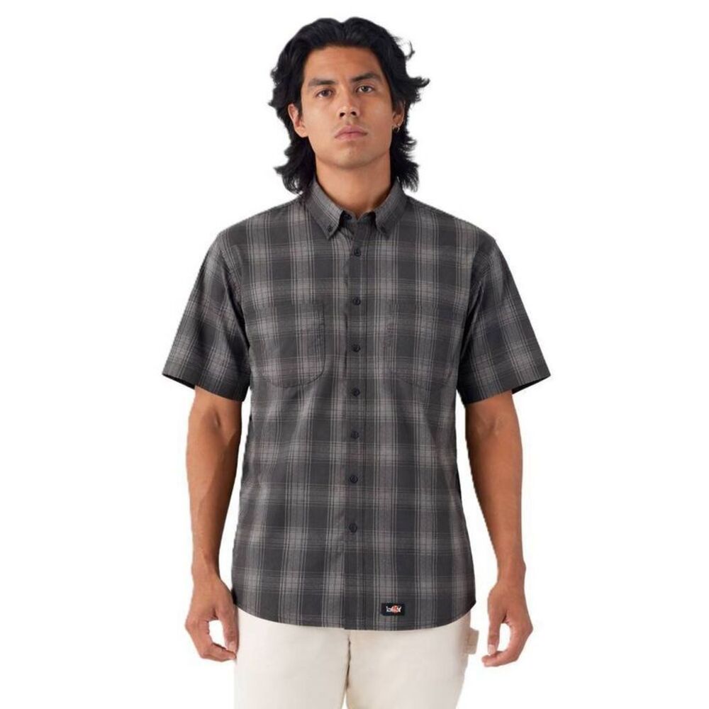 Dickies Men's Short Sleeve Flex Plaid Work Button-Down Shirt - Black S